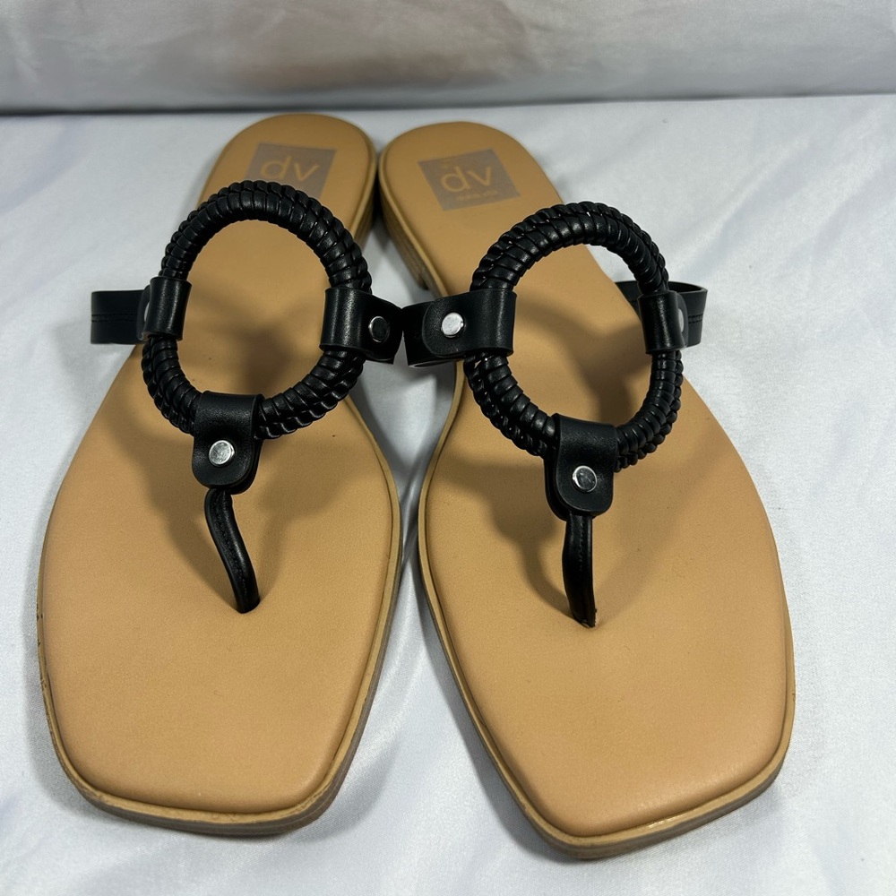 DV Dolce Vita Thong Sandals Vegan Faux Leather Womens Sz 10 Black Marta